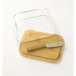 Beurrier verre et bambou + couteau à beurre - Pebbly