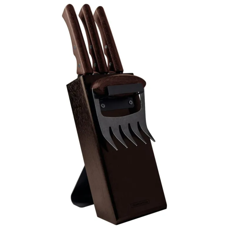 Bloc à Couteaux + 3 Couteaux de Cuisine Inox et Bois Black - Tramontina