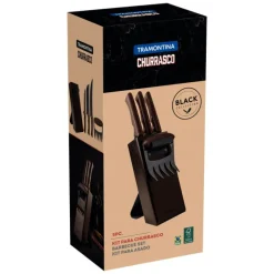 Bloc à Couteaux + 3 Couteaux de Cuisine Inox et Bois Black - Tramontina