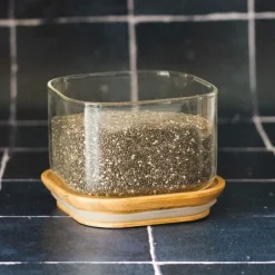 Boîte conservation carrée verre et bambou 0,5L - Pebbly