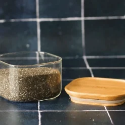 Boîte conservation carrée verre et bambou 0,5L - Pebbly