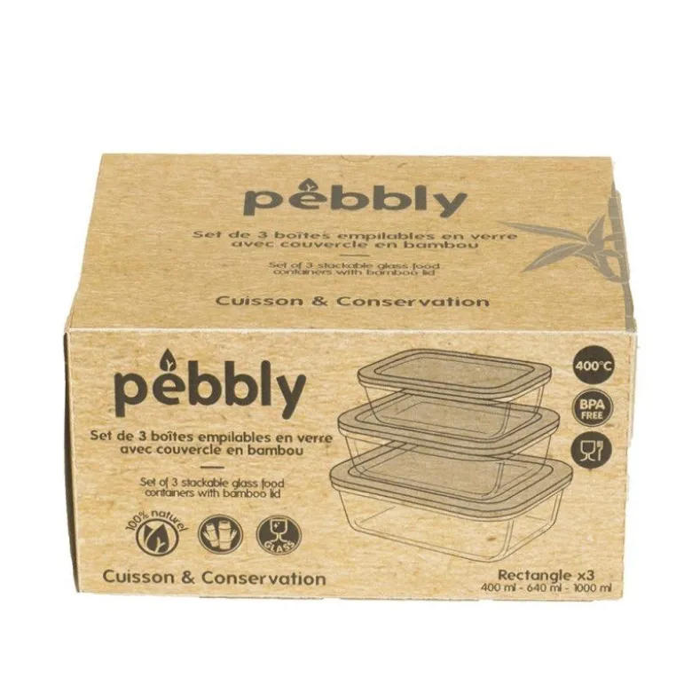 Boîtes conservation verre et bambou x3 - Pebbly