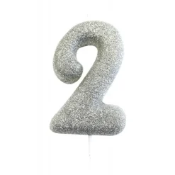 Bougie anniversaire argentée Chiffre 2 - Anniversary House