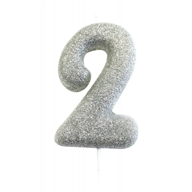 Bougie anniversaire argentée Chiffre 2 - Anniversary House