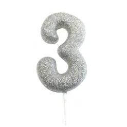 Bougie anniversaire argentée Chiffre 3 - Anniversary House