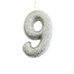 Bougie anniversaire argentée Chiffre 9 - Anniversary House