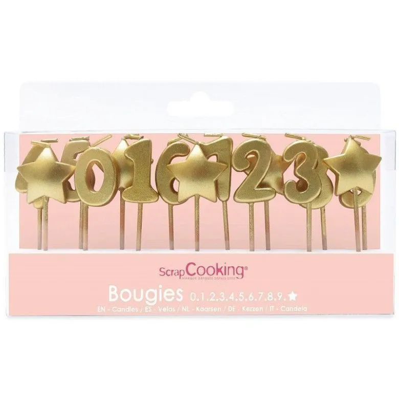 Bougies 1,2,3,étoiles dorées - ScrapCooking
