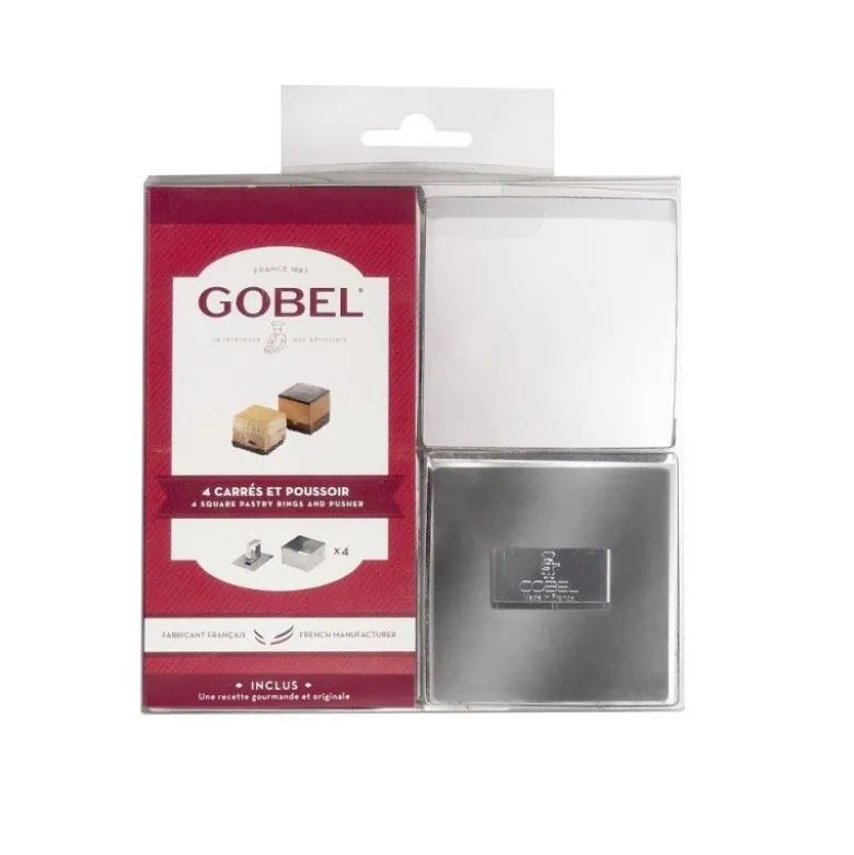 Cadre à pâtisserie carré 7 cm (x4) et poussoir - Gobel