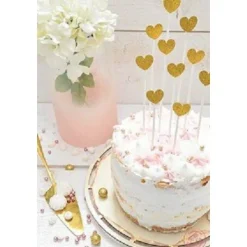 Cake toppers 20cm coeurs dorés x10 - ScrapCooking