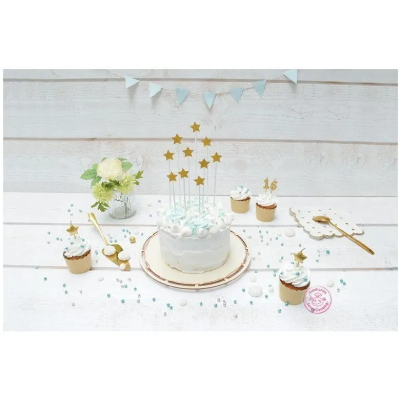 Cake Toppers étoiles dorées x10 20cm - ScrapCooking