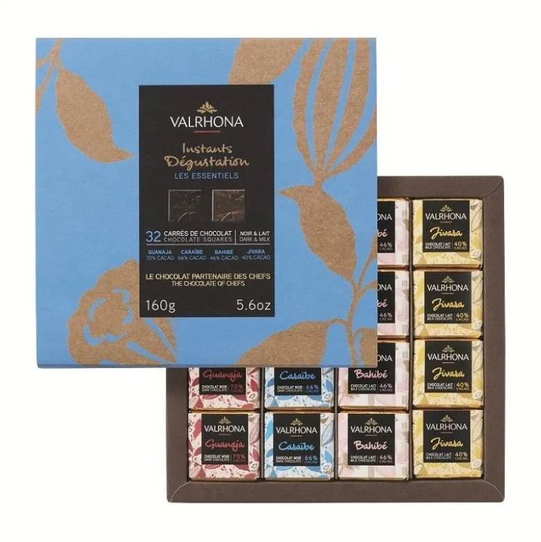 Coffret 32 Carrés Chocolat Noir et Lait - Valrhona