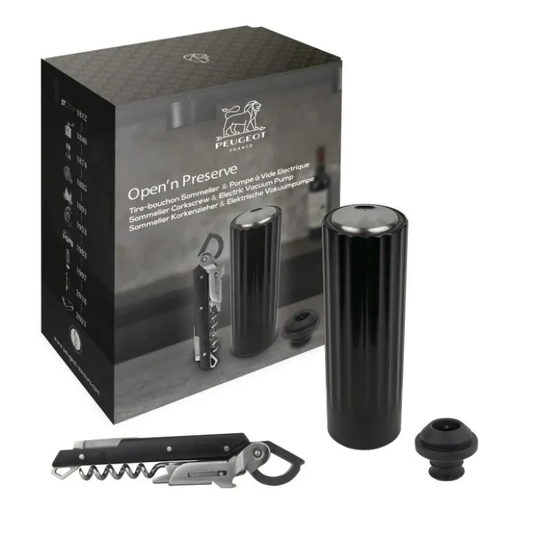 Coffret Pompe à Vin Electrique ABS + Tire-Bouchon Clavelin - Peugeot