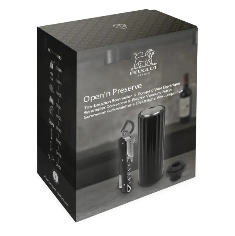 Coffret Pompe à Vin Electrique ABS + Tire-Bouchon Clavelin - Peugeot