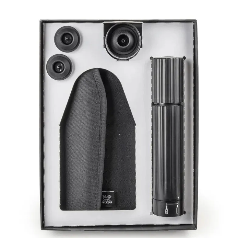 Coffret Pompe à Vin et Champagne Double Manuelle ABS + Rafraichisseur Frizz Noir - Peugeot