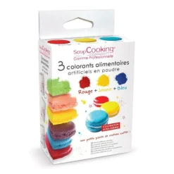 Colorant artificiel en poudre x3 rouge, jaune, bleu - ScrapCooking