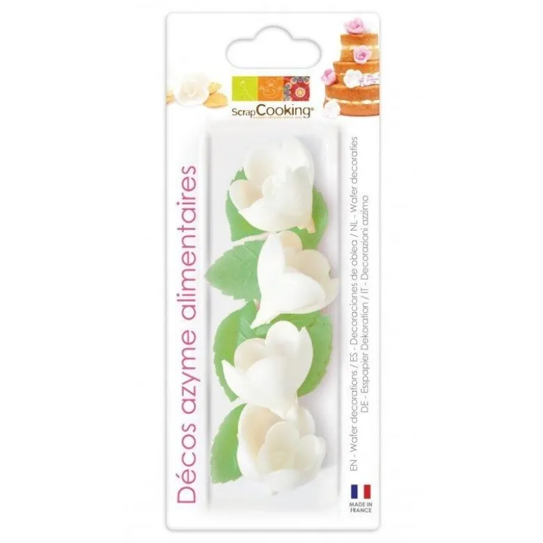 Décoration azyme rose blanche & feuille x10 - ScrapCooking