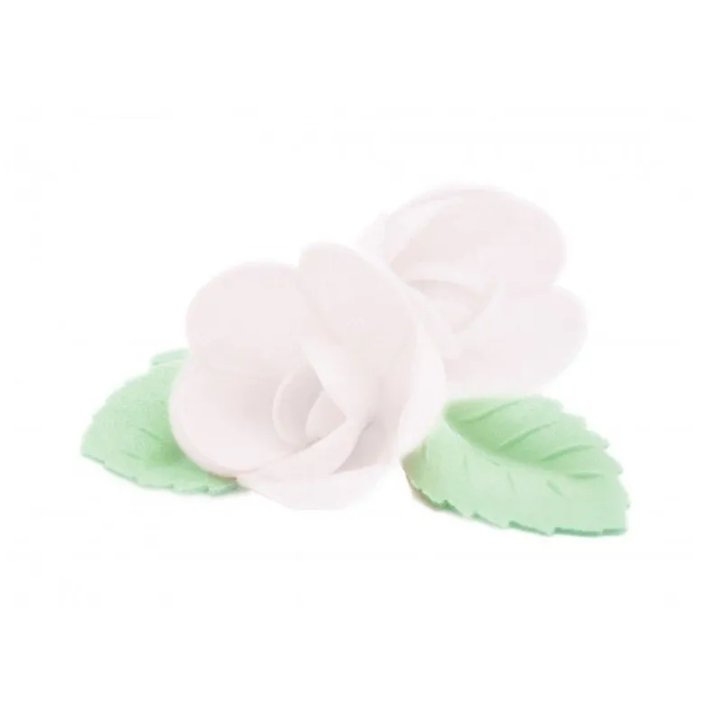 Décoration azyme rose blanche & feuille x10 - ScrapCooking