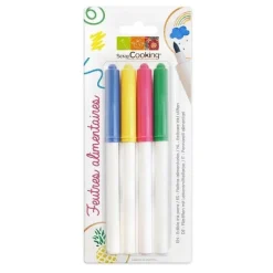 Feutre alimentaire jaune, vert, rose, bleu x4 - ScrapCooking