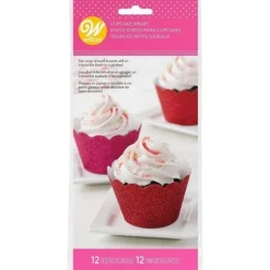 FIN DE SERIE Contour cupcake rose & rouge pailleté x24 - Wilton