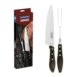 Fourchette et Couteau à Viande Inox et Technobois Churrasco - Tramontina