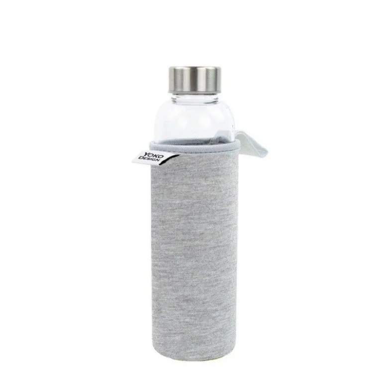 Gourde en verre 500ml + housse grise - Yoko Design