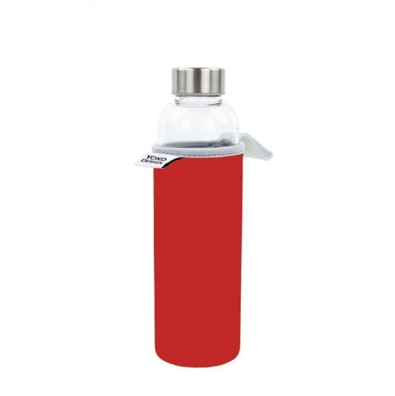Gourde en verre 500ml + housse rouge - Yoko Design