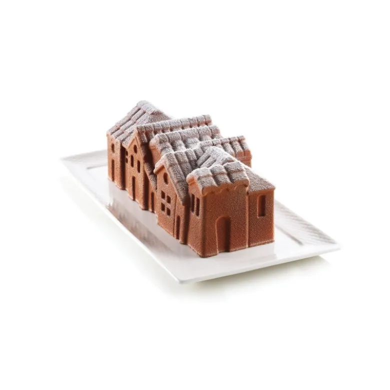 Kit moule bûche 3D Winter Village silicone - Silikomart