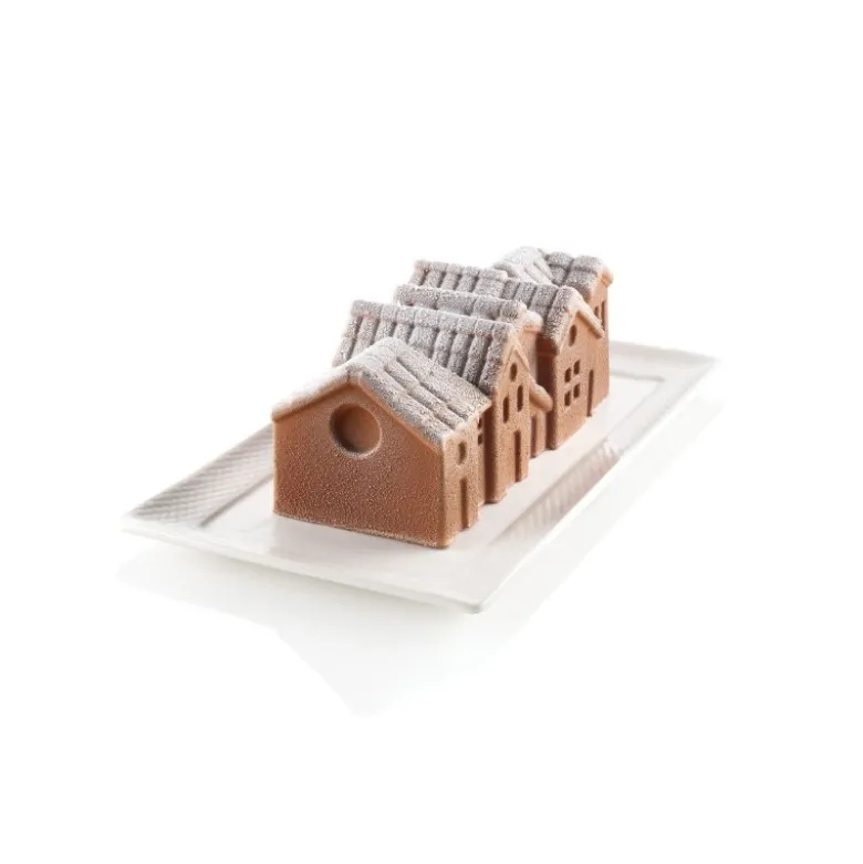 Kit moule bûche 3D Winter Village silicone - Silikomart
