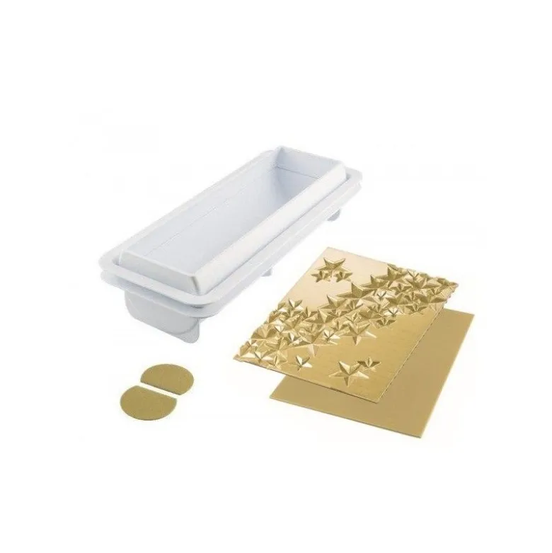 Kit moule bûche Starlight tapis silicone déco 3D - Silikomart
