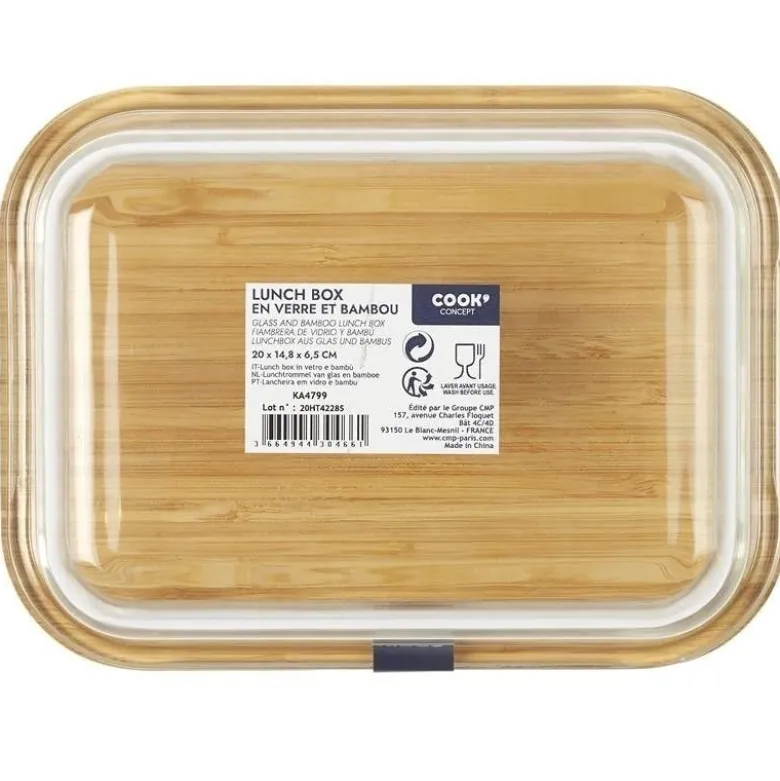 Lunchbox verre couvercle bambou 1L - Cook Concept