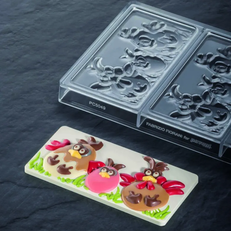 Moule tablette chocolat poules de Pâques x3 - Pavoni Italia