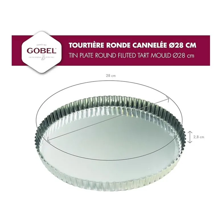 Moule à tarte cannelée 28cm fer blanc – Gobel