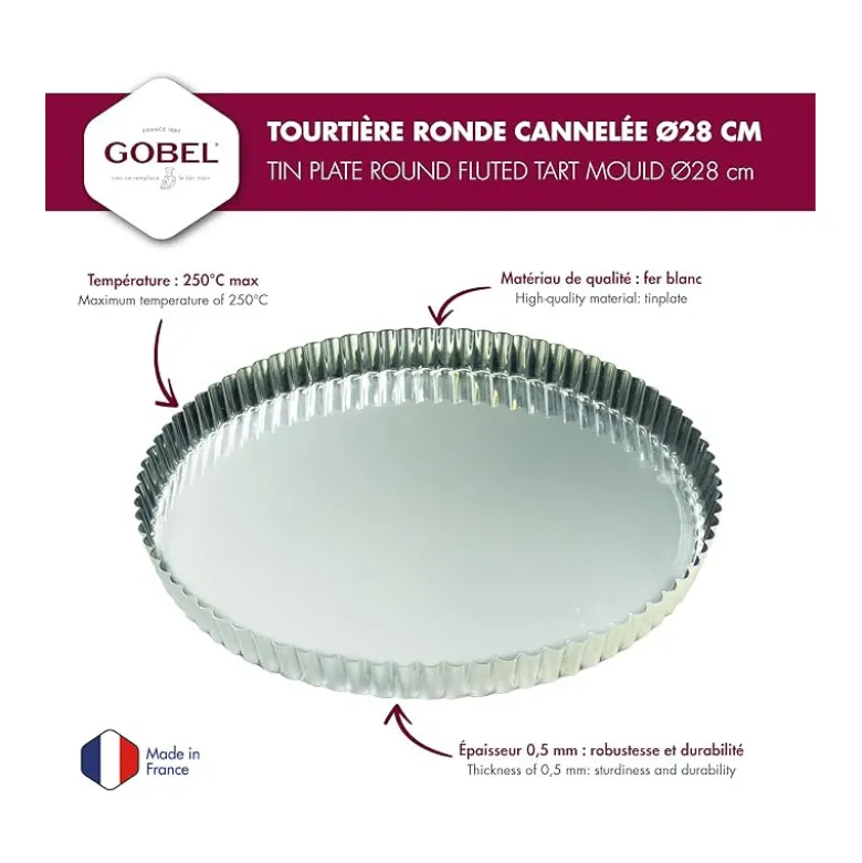 Moule à tarte cannelée 28cm fer blanc – Gobel