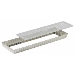 Moule tarte rectangulaire perforé fond amovible fer blanc 35cm - Gobel
