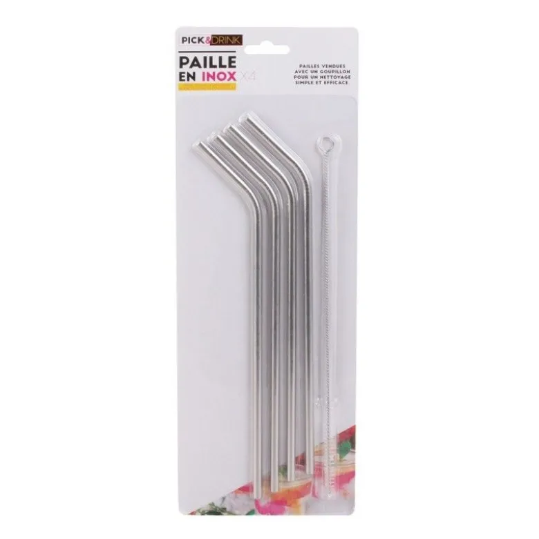 Paille cocktail inox x4 + goupillon - Totally Addict
