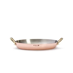 Plat ovale cuivre inox 2 anses laiton 32cm - De Buyer