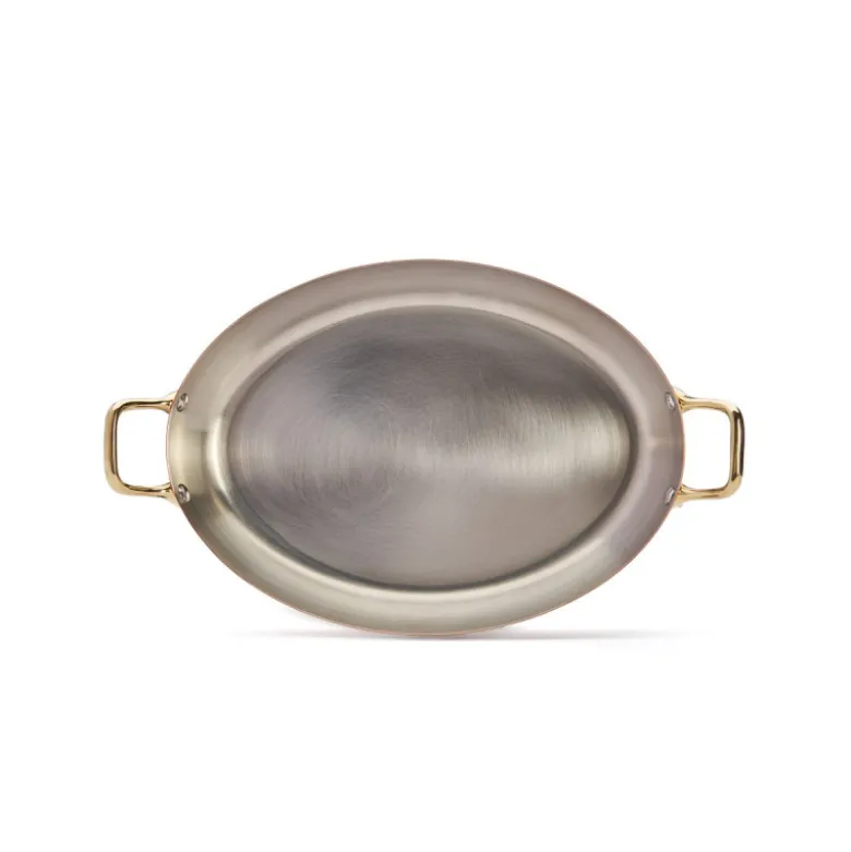 Plat ovale cuivre inox 2 anses laiton 32cm - De Buyer