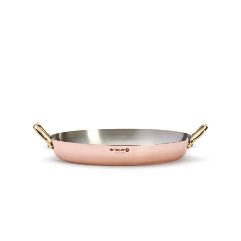 Plat ovale cuivre inox 2 anses laiton 36cm - De Buyer