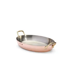 Plat ovale cuivre inox 2 anses laiton 36cm - De Buyer