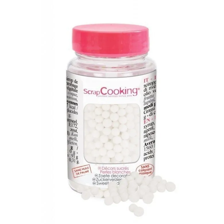 Pot décors sucrés perles "blanche" - ScrapCooking