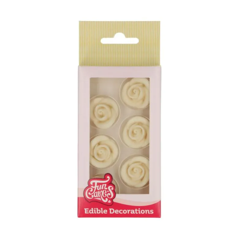 Rose pâte à sucre blanche x6 - Funcakes