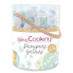 Seau 36 découpoirs éjecteurs lettres & chiffres - Scrapcooking