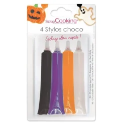 Stylo choco noir, violet, orange et blanc x4 - ScrapCooking