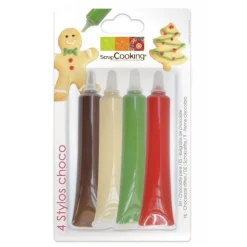 Stylo choco (rouge, blanc, vert, marron) x4 - ScrapCooking