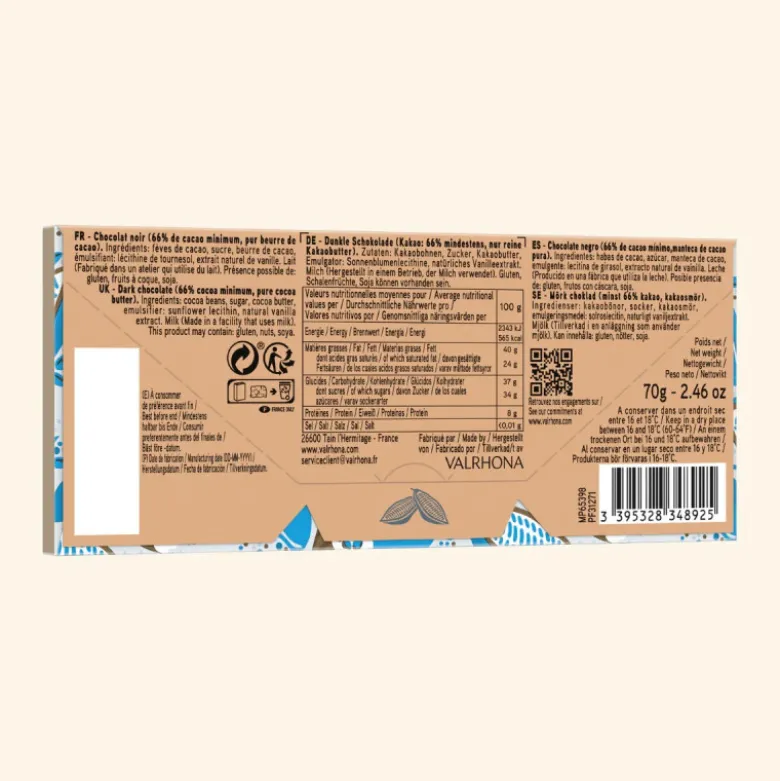 Tablette de Chocolat Noir Caraïbe 66% 70g - Valrhona