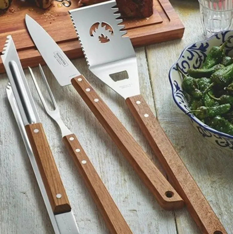 Ustensiles pour Barbecue Inox et Bois (x3) Churrasco - Tramontina